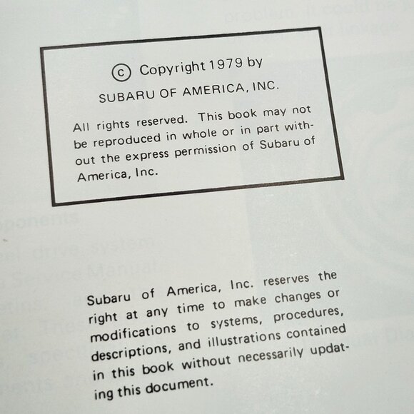 Subaru 4 Wheel Drive Overhaul Service Training Manual 1979 - Picture 3 of 3